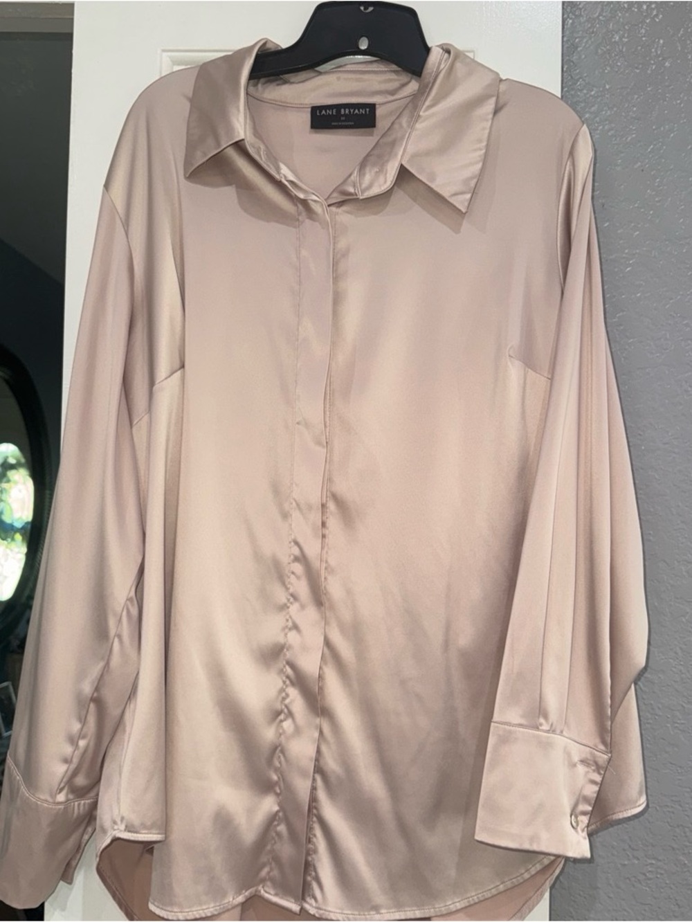 Lane Bryant Navy Satin Button-Down Blouse